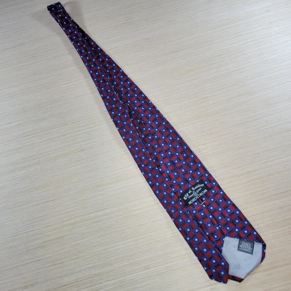 City of London by Ferrell Reed for Nordstrom Silk Tie Blue Red Geometric USA - Picture 3 of 7